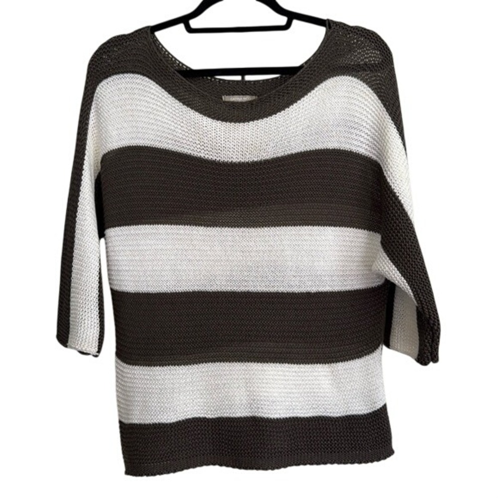 Carina Ricci Italy Olive Cream Striped Open Knit Sweater S Coastal Grandma